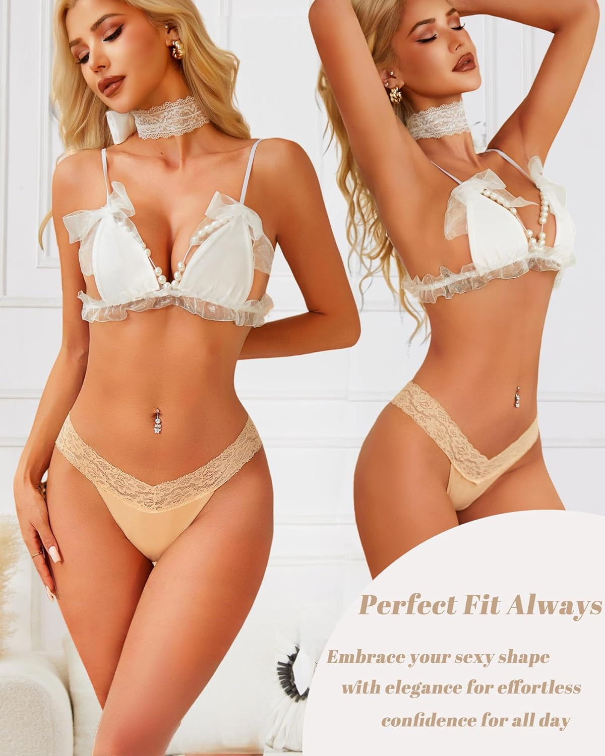 Soft stretchy cotton lace thongs with t-back design