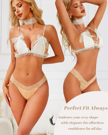 Soft stretchy cotton lace thongs with t-back design
