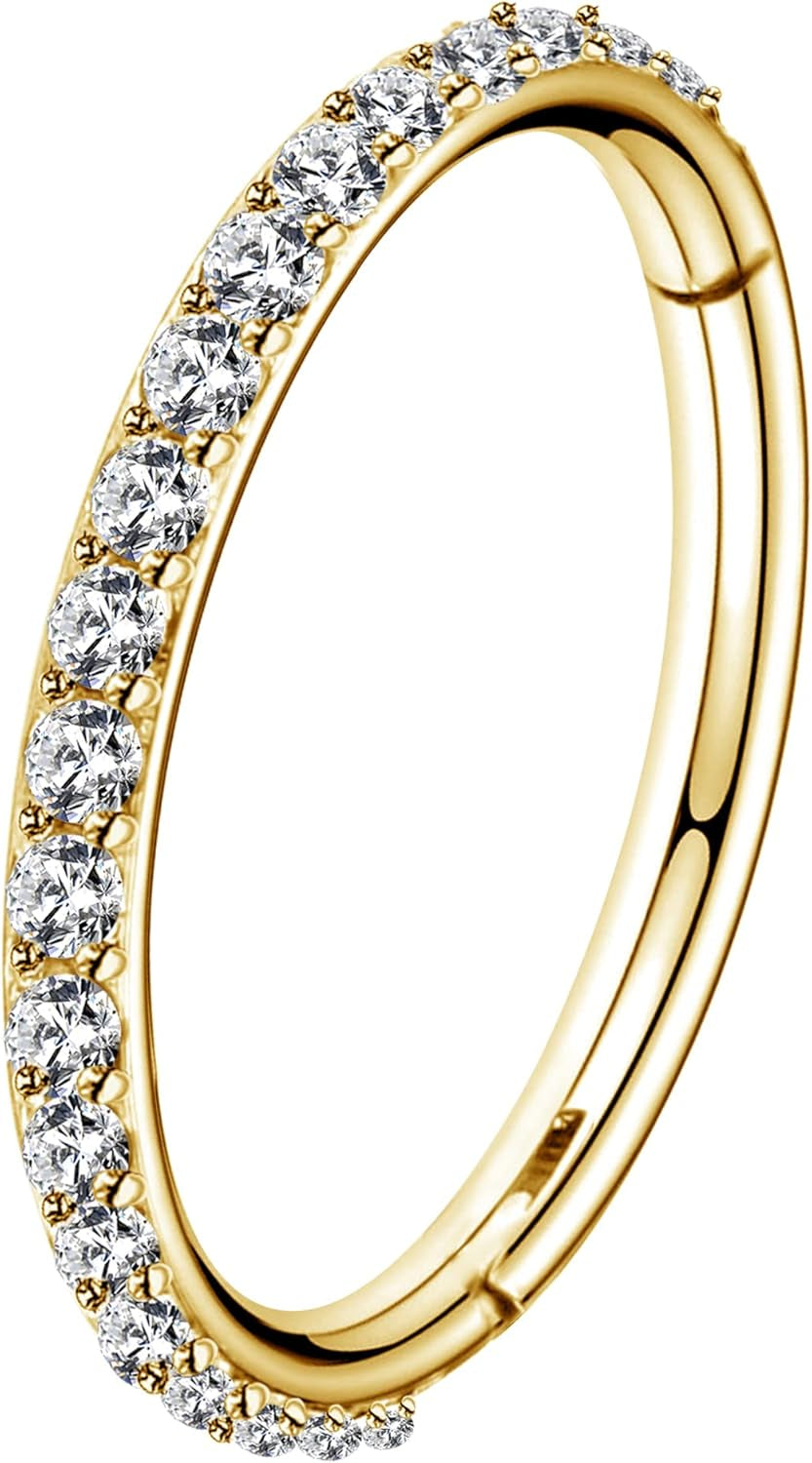 OUFER Belly Button Rings - 14G Surgical Steel Hoop Jewelry, Clear CZ Paved Belly Hoops