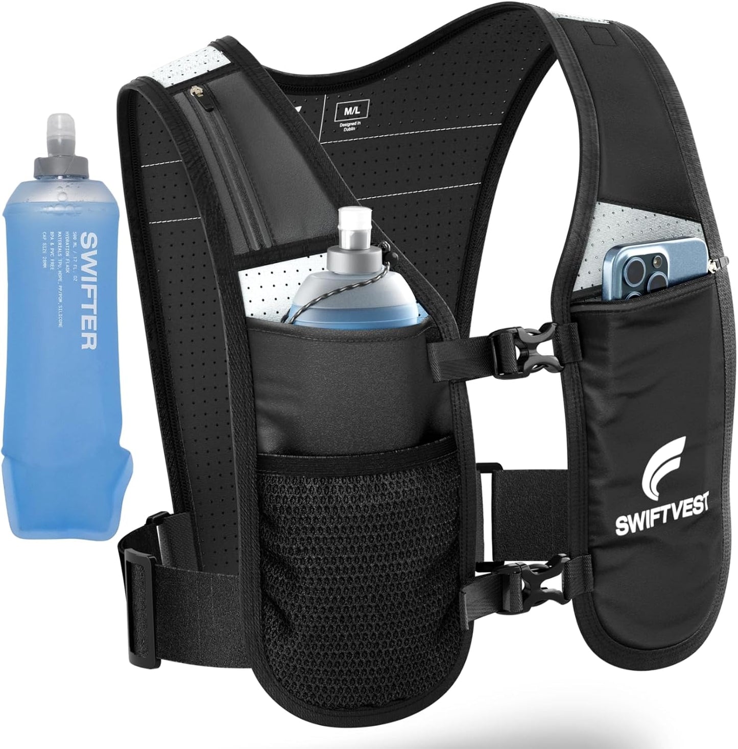 Reflective hydration vest on runner during outdoor exercise