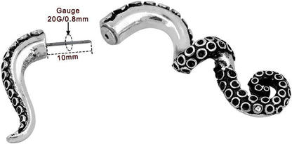 OUFER 2PCS Fake Lobe Earrings 18G Burn Silver Earrings Cobra Fake Spiral Tapers Fake Gauges Faux Plug Taper 3D Cobra Body Piercing Jewelry