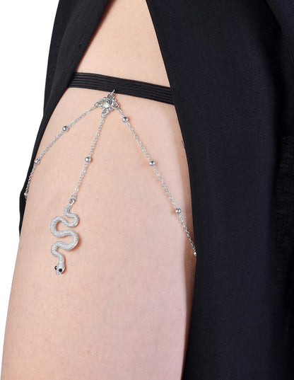 Tornito 12Pcs Thigh Chains Snake Heart Pearl CZ Leg Chain Boho Layered Body Chain Summer Beach Party Body Jewelry for Women Silver Gold Tone