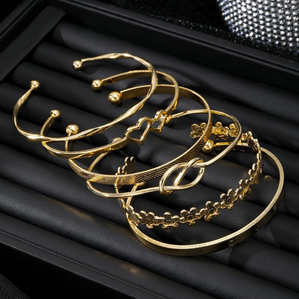 Stackable boho gold bracelets perfect for layered jewelry styling