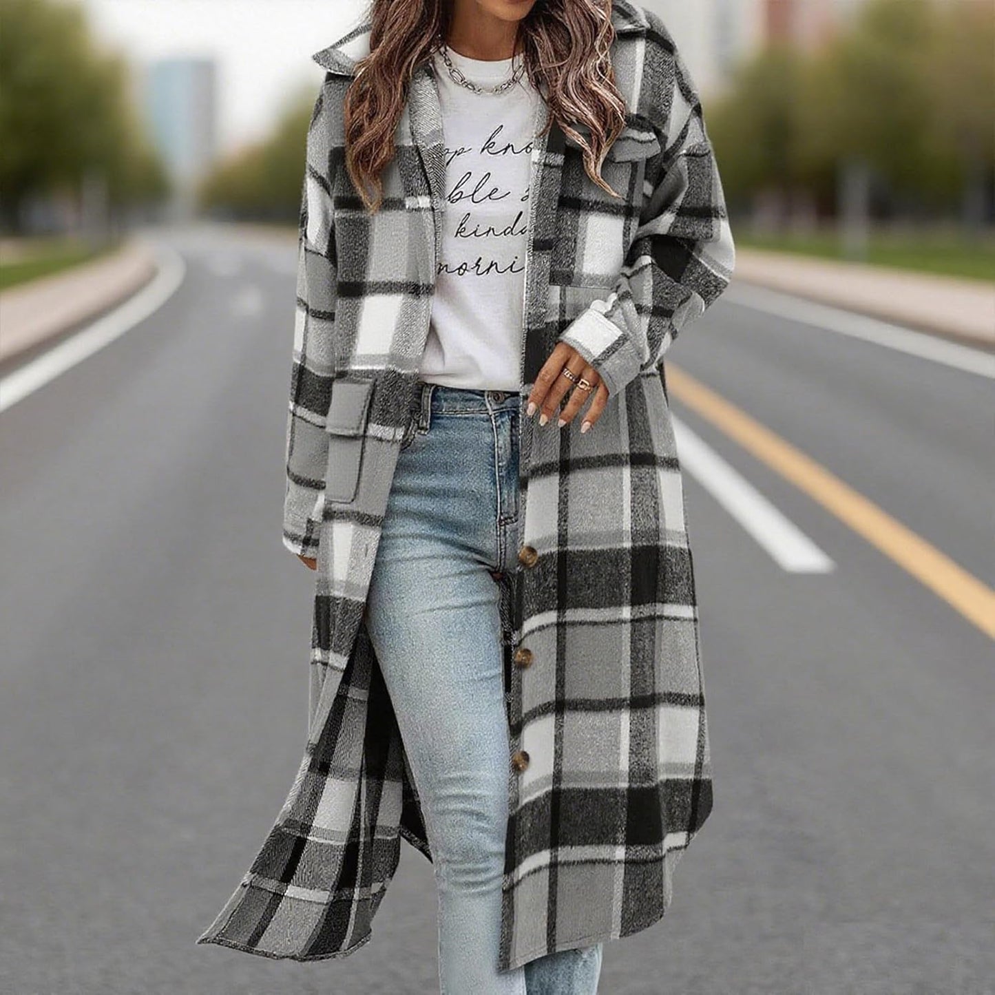 Flannel plaid shacket detail showing quality fabric and seams