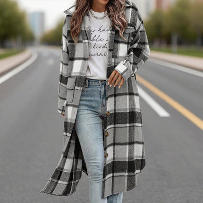 Flannel plaid shacket detail showing quality fabric and seams