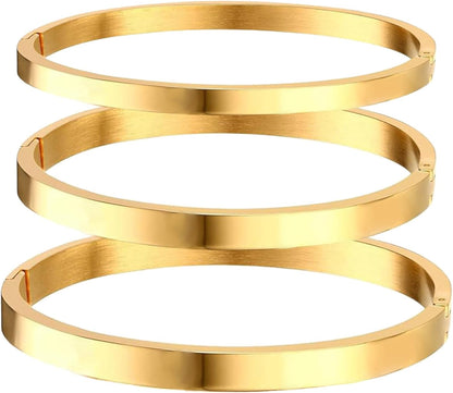 Gold Bangle Bracelets for Women, Trendy Dainty 14K Gold Plated Oval Bangles Stocking Stuffers for Women, Stackable Friendship Bracelets Love Bangle Christmas Birthday Gifts