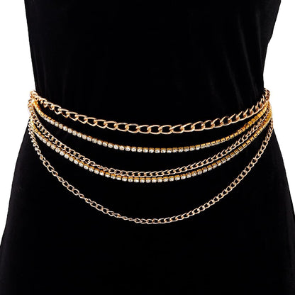 Rhinestone Sparkly Waist Chain Gold Layered Waist Chains Crystal Belly Chain Tassels Body Jewelry for Women
