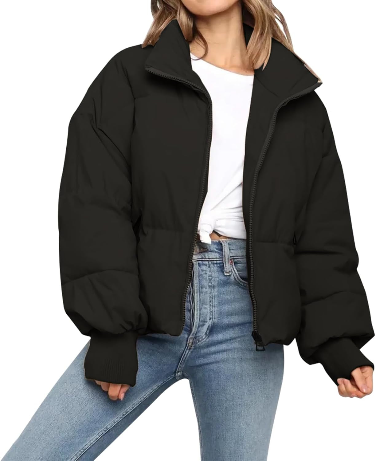 Women's cropped puffer jacket in winter white