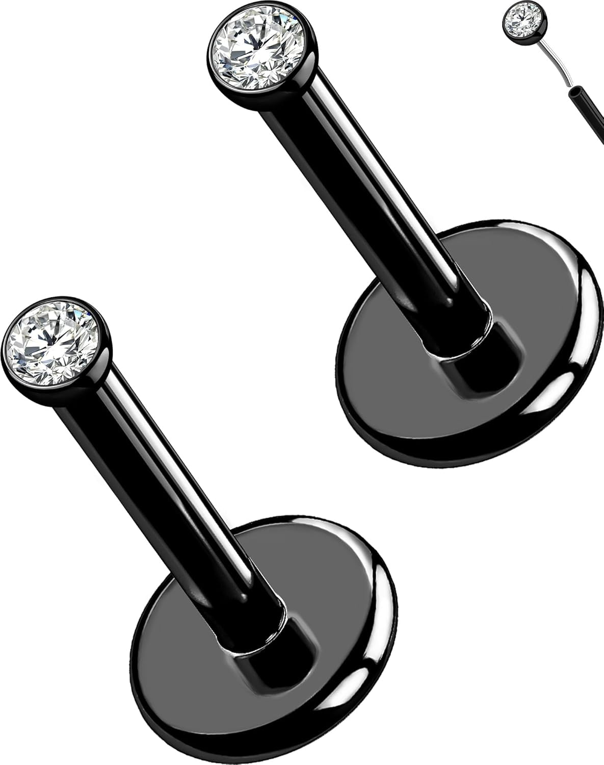 OUFER 2Pcs 20G/18G/16G G23 Titanium Threadless Nose Stud Earrings Flat Back Tiny CZ Small Nose Helix Cartilage Tragus Conch Labret Medusa Monroe Piercing Jewelry for Women Men