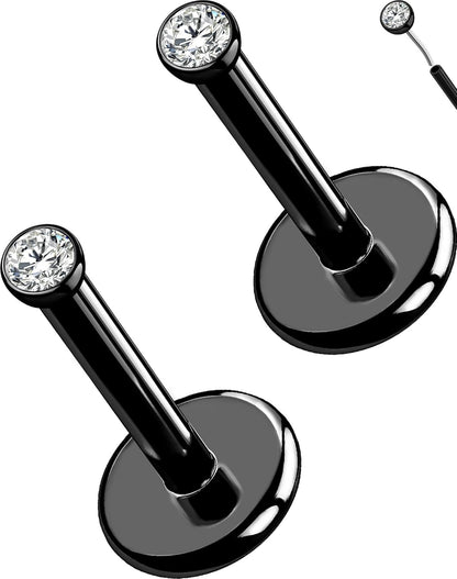 OUFER 2Pcs 20G/18G/16G G23 Titanium Threadless Nose Stud Earrings Flat Back Tiny CZ Small Nose Helix Cartilage Tragus Conch Labret Medusa Monroe Piercing Jewelry for Women Men