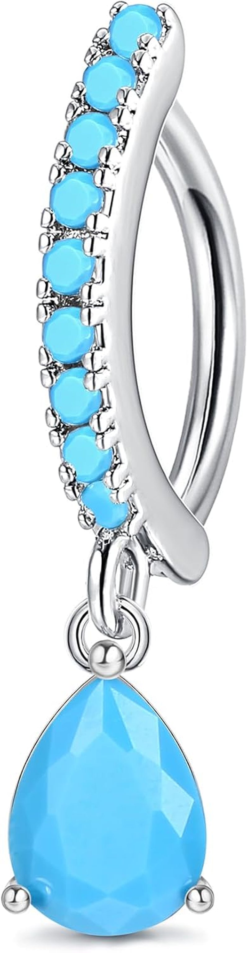 FIBO STEEL 14G Clicker Belly Rings 316L Surgical Steel Dangle Belly Button Ring CZ Teardrop Pendant Navel Rings Barbell Body Piercing Jewelry