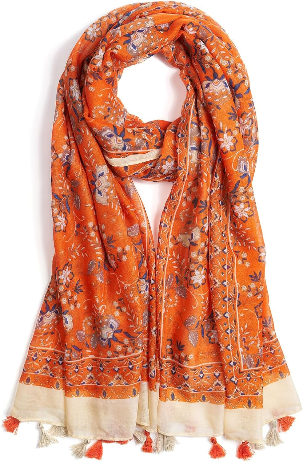 Scarf for Women Lightweight Soft Floral Leopard Printed Scarves Fall Winter Fashion Shawl Wrap with Fringe