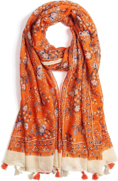 Scarf for Women Lightweight Soft Floral Leopard Printed Scarves Fall Winter Fashion Shawl Wrap with Fringe