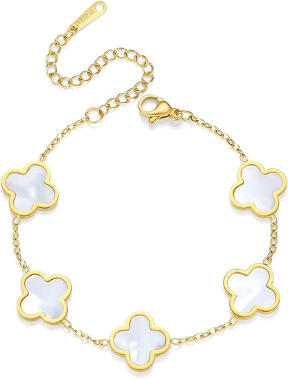 Clover Bracelets for Women 18K Gold Plated 4 Leaf Clover Bracelet Black White Red Green Cute Lucky Bracelets Jewelry Gifts Trendy for Women