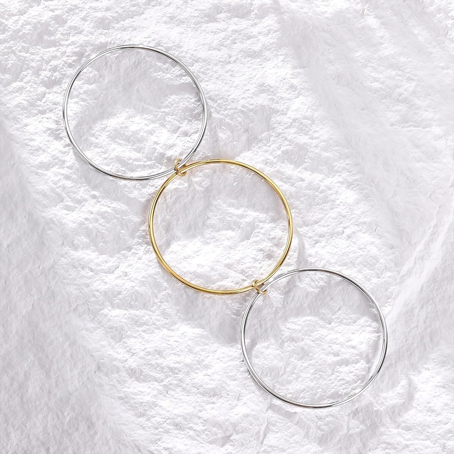 Stackable Bangles Bracelets for Women Trendy 18K Gold Plated Stainless Steel Non Tarnish Mixed Metal Bracelet Stack Triple Interlocked Two Tone Jewelry Set Gold and Silver Bracelets for Women