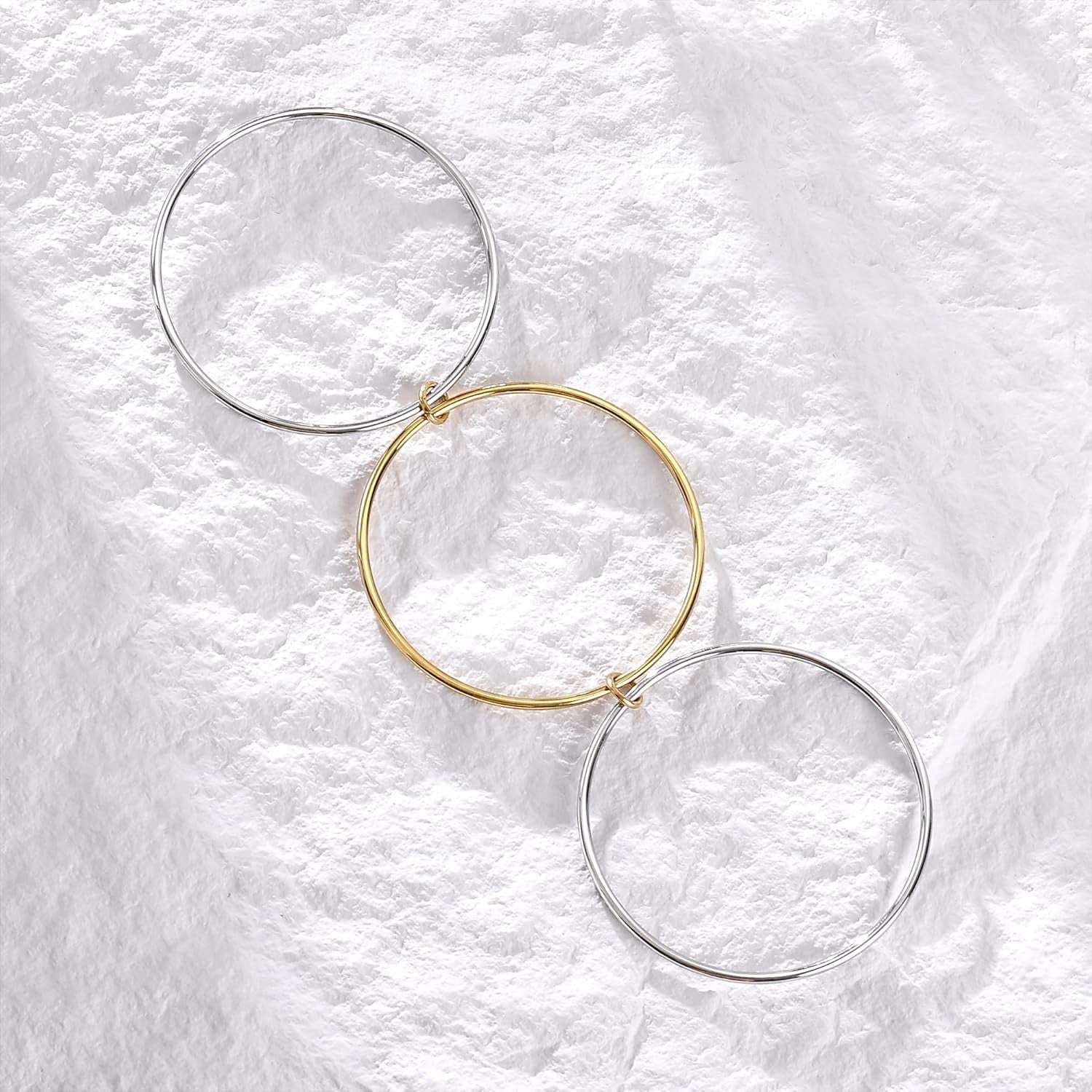 Stackable Bangles Bracelets for Women Trendy 18K Gold Plated Stainless Steel Non Tarnish Mixed Metal Bracelet Stack Triple Interlocked Two Tone Jewelry Set Gold and Silver Bracelets for Women