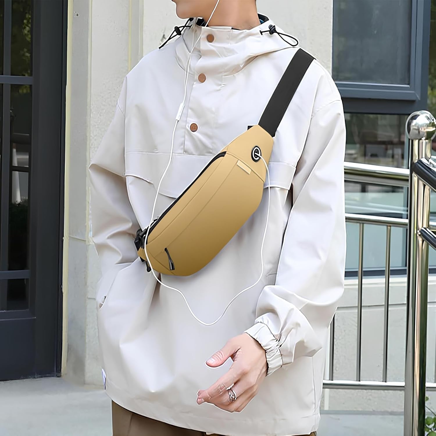 Large Crossbody Waist Bag with 3 Zipper Pockets and Earphone Port, Hands-Free Wallet and Phone Bag for Travel, Running, Festivals, and Sports, Fits All Cell Phones - Black