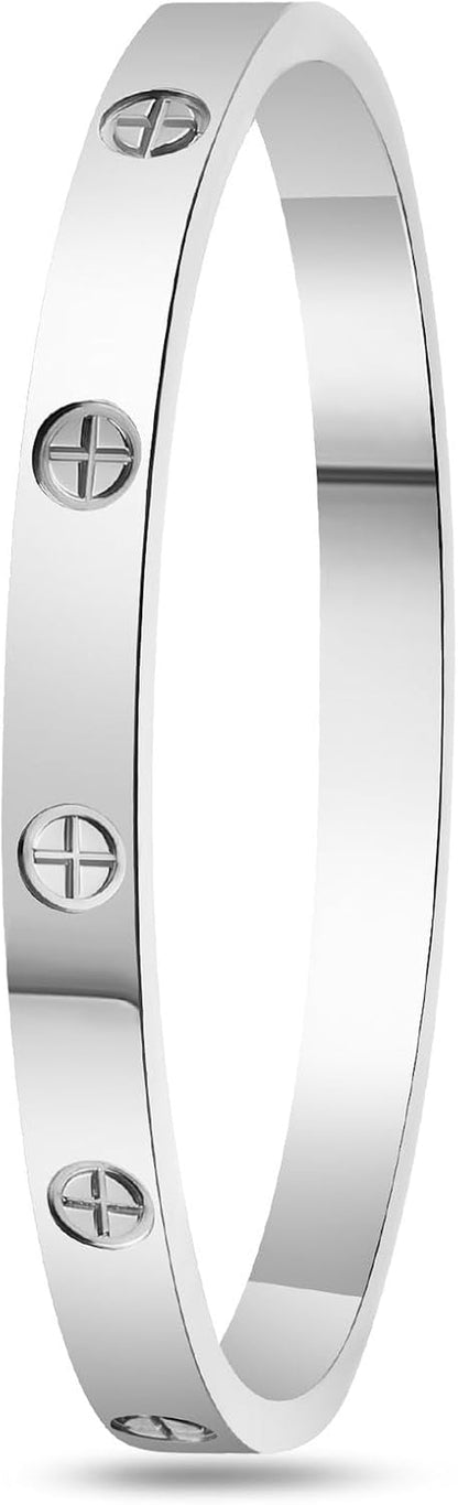 2Pcs 18K Gold-Plated Love Bangle Bracelets Set for Women, Stainless Steel Cubic Zirconia Bangle Crystal Friendship Jewelry, Easter Wedding Birthday Gifts for Girlfriend, Wife, Monther