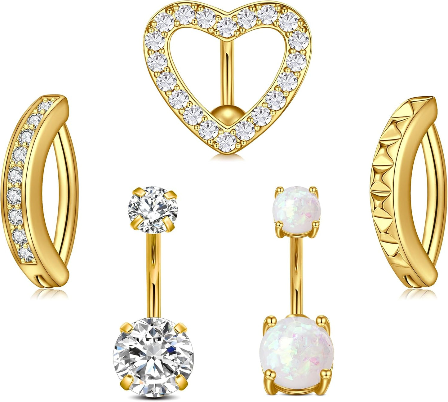 JFORYOU Belly Button Rings Stainless Steel 14G CZ Opal Navel Rings Barbells Women Girls Belly Piercing Jewelry