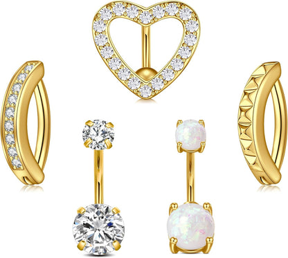 JFORYOU Belly Button Rings Stainless Steel 14G CZ Opal Navel Rings Barbells Women Girls Belly Piercing Jewelry