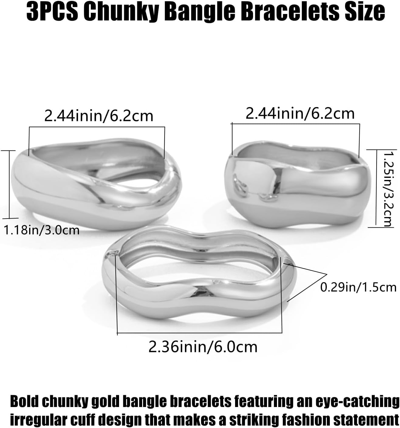 Chunky Gold Bangles Bracelets for Women Trendy Stack Statement Bangle Irregular Cuff Bracelets Fashion Jewelry Gift