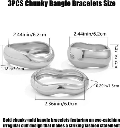 Chunky Gold Bangles Bracelets for Women Trendy Stack Statement Bangle Irregular Cuff Bracelets Fashion Jewelry Gift