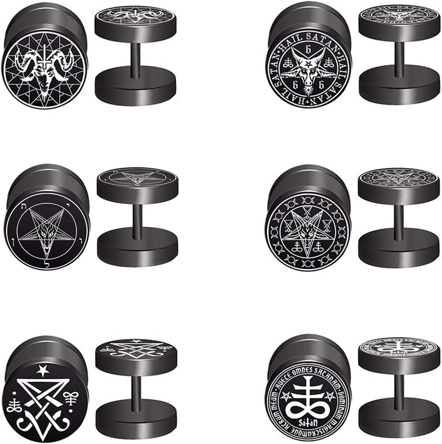 Aroncent 6 Pairs 4-14Mm Black Earrings for Men Women Fake Gauges Fake Earrings Stainless Steel Earrings Set