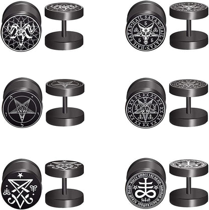 Aroncent 6 Pairs 4-14Mm Black Earrings for Men Women Fake Gauges Fake Earrings Stainless Steel Earrings Set