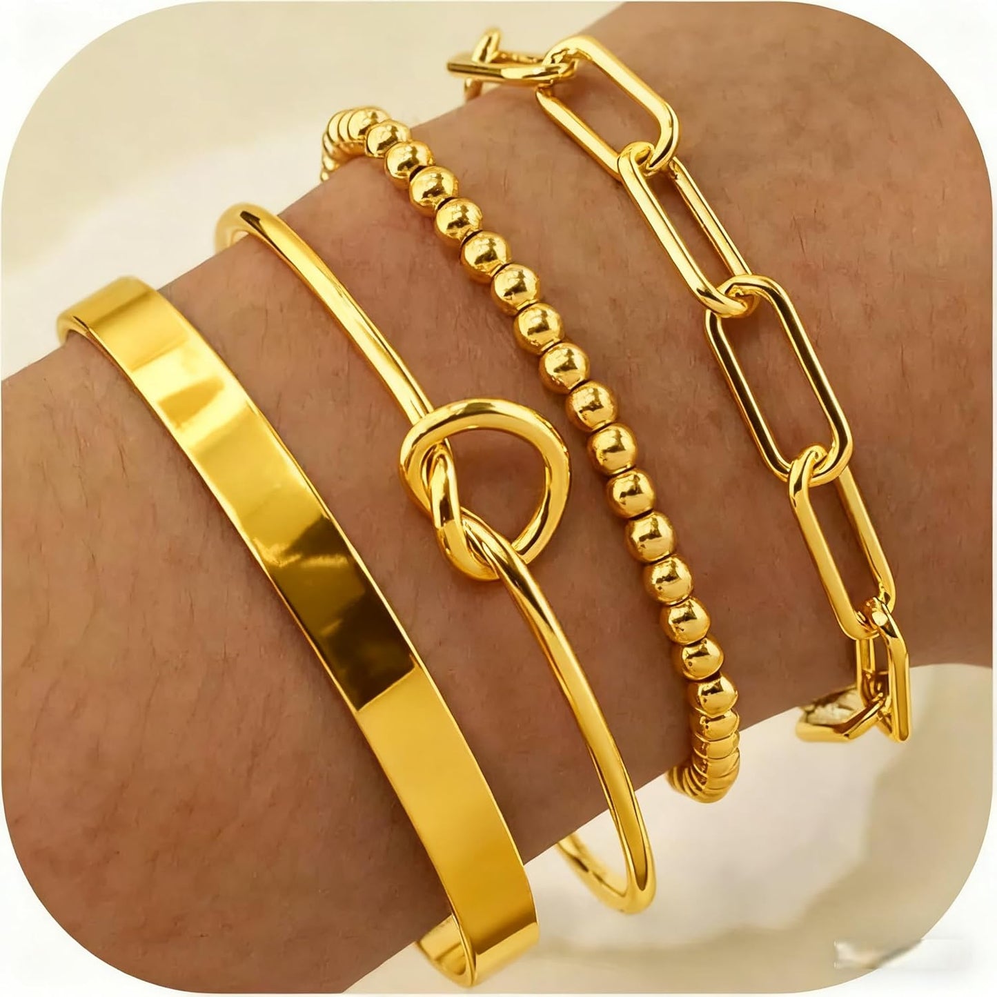 Non-tarnish waterproof gold bangle cuff bracelet set for women