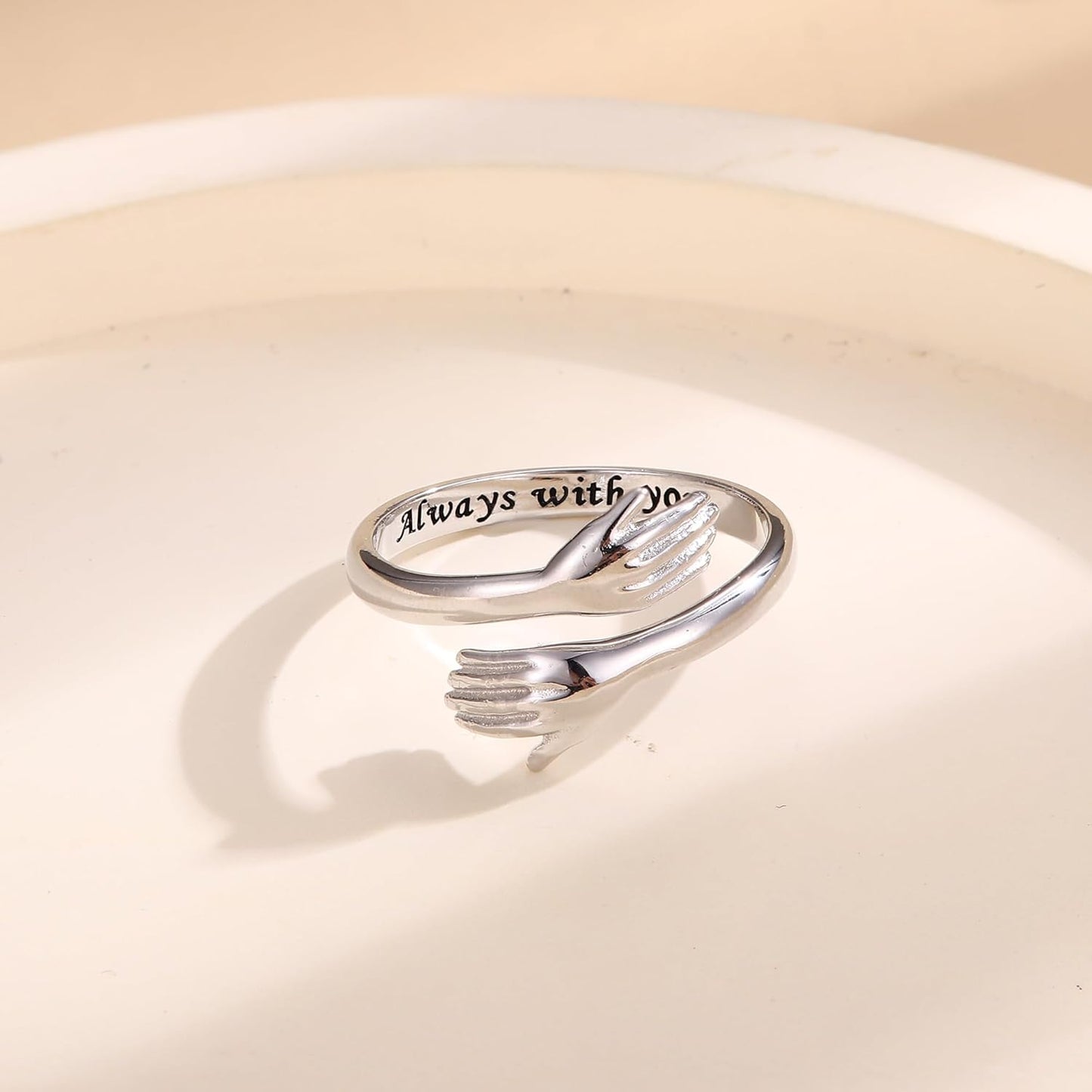 YADOCA 925 Sterling Silver Hug Ring for Women Men Adjustable Hugging Hands Open Love Promise Friendship Wedding Ring
