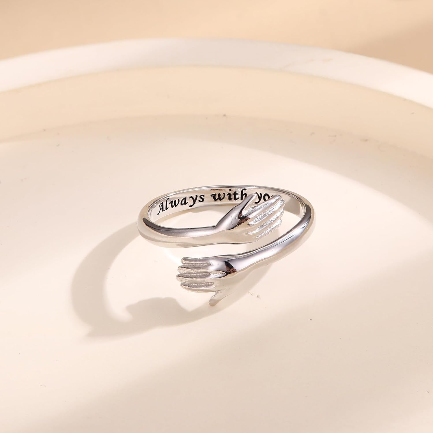 YADOCA 925 Sterling Silver Hug Ring for Women Men Adjustable Hugging Hands Open Love Promise Friendship Wedding Ring