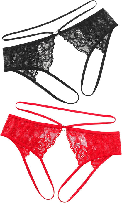Avidlove Lace Thongs for Women Strap Cheeky Underwear Floral Lace Panties Hollow Out G-String