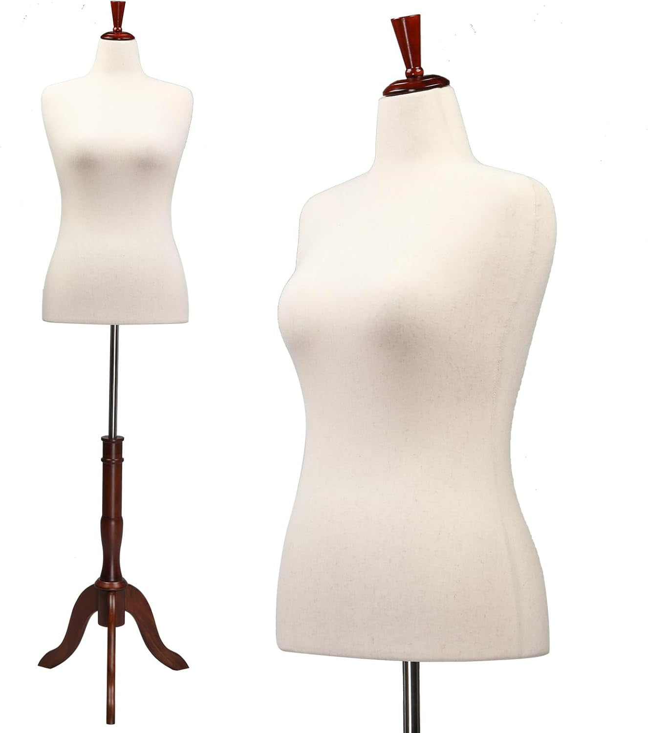Bonnlo Upgraded Female Dress Form, Mannequin Torse Body with Adjustable Rubber Wood Stand for Dress Jewelry Display (White, 6-8)