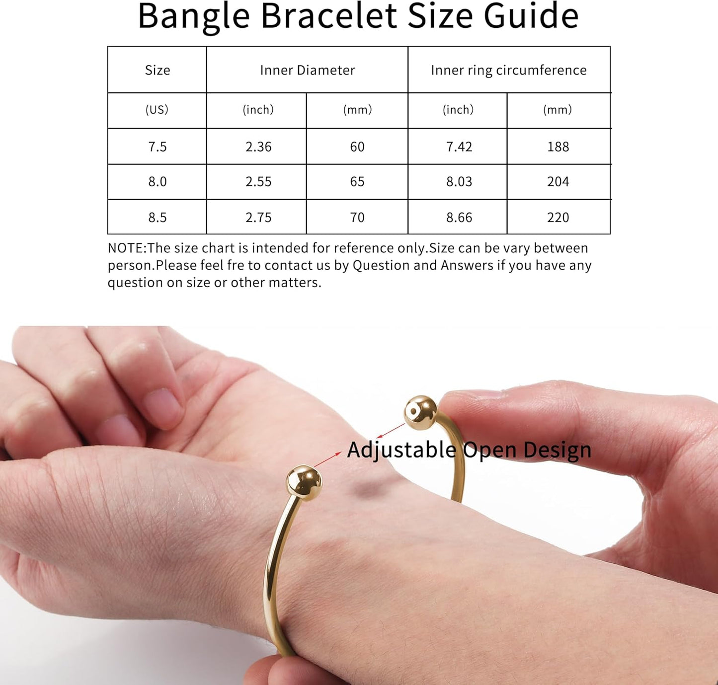 Stainless Steel Adjustable Bangle Bracelets for Women Gold/Silver/Rhodium Plated Simple Bangles Bracelets 3Mm Stacking Open Cuff Bangles Set 2 Pcs/Lot Gifts Jewelry