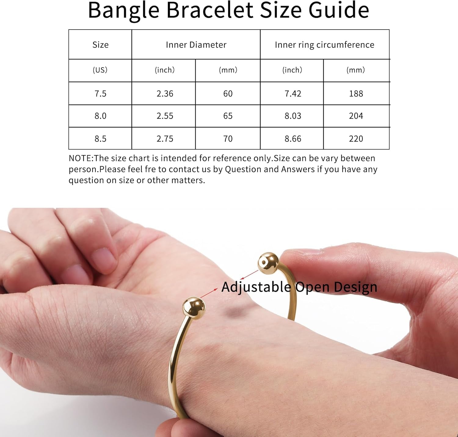 Stainless Steel Adjustable Bangle Bracelets for Women Gold/Silver/Rhodium Plated Simple Bangles Bracelets 3Mm Stacking Open Cuff Bangles Set 2 Pcs/Lot Gifts Jewelry