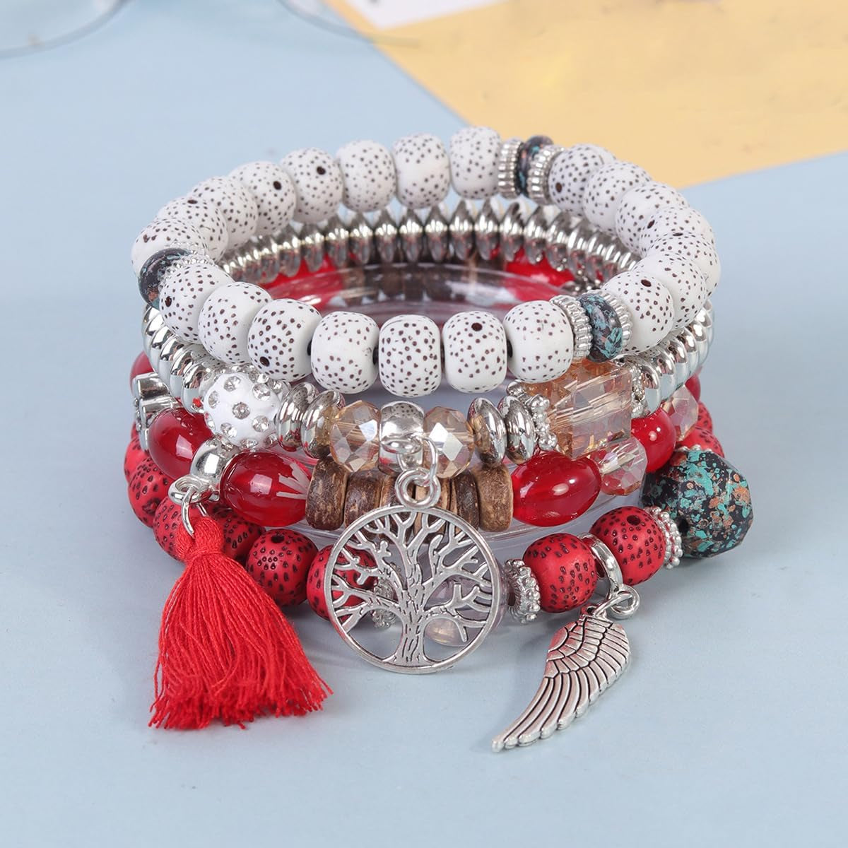 4 Sets Bohemian Stackable Bead Bracelets, Stretch Bangle Charm Jewelry 1