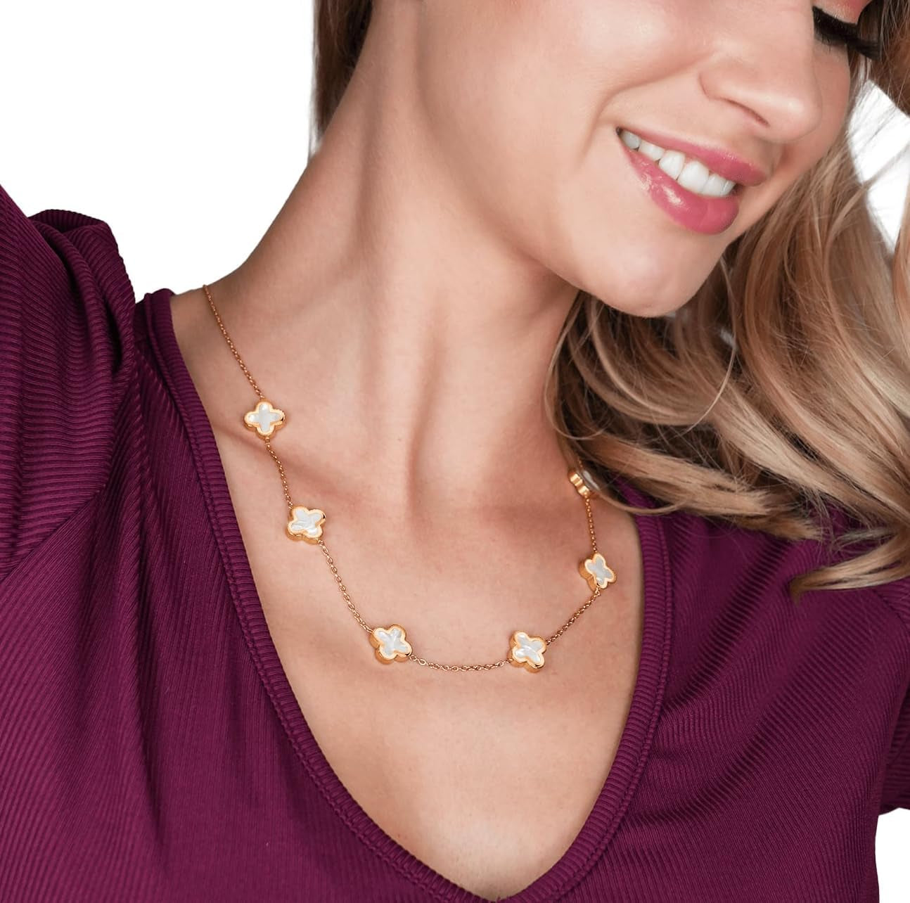 SHINYY Four Leaf Clover Choker Necklace for Women | 18K Gold Plated Lucky 4 Leaf Jewelry | Trendy Gifts for Her