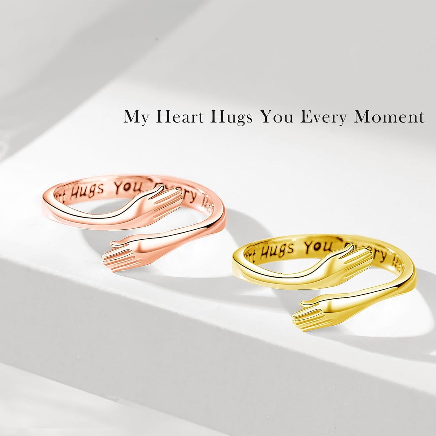 INFUSEU Gold Hug Rings for Women Granddaughter Teen Girls Cute Sterling Silver Adjustable Ring Love Gifts for Her Girlfriend Mom Wife Best Friend