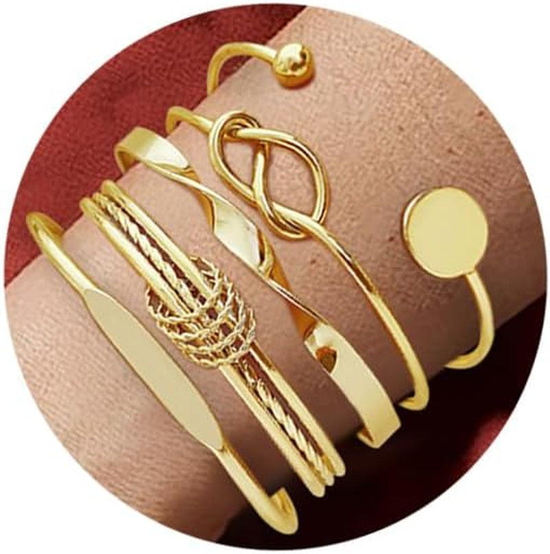 Gold Bangle Bracelets for Women, 14K Gold Plated Multi Layer Cuff Bangles Set, Stackable Boho Non Tarnish Elegance Smooth Bangle Jewelry Gifts for Her