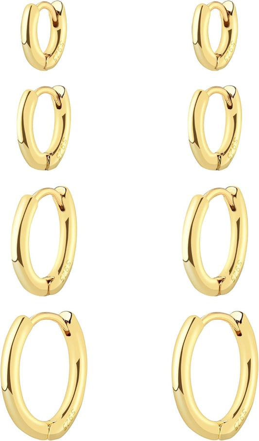 Small Gold Hoop Huggie Earrings Set for Women Non Tarnish 14K Gold Plated Lightweight Cartilage Earring Pack for Multiple Piercings for Sensitive Ears for Christmas Gifts