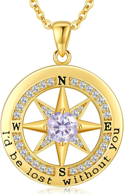 S925 Necklace Gift for Wife |Compass Jewelry |Women Anniversary |Sterling Silver |Girlfriend Birthday Gifts for Her Valentines |I'D Be Lost without You |Jewel 18K Gold