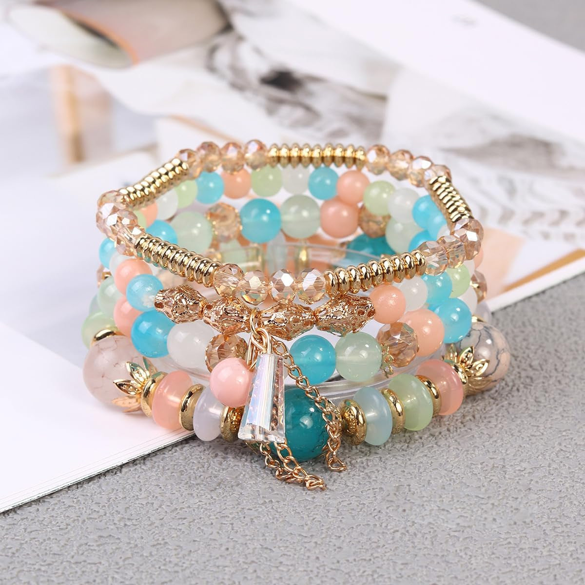 4 Sets Bohemian Stackable Bead Bracelets, Stretch Bangle Charm Jewelry 1