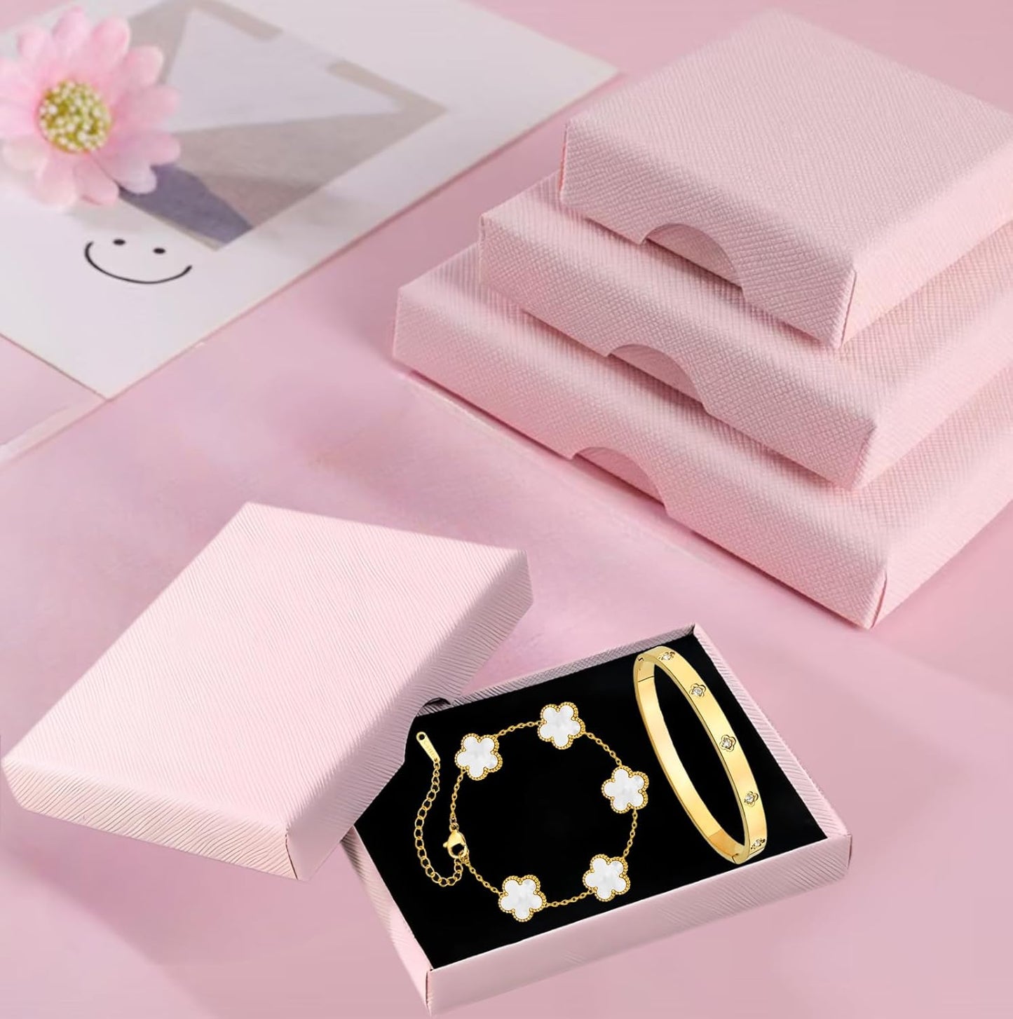 Trendy gold clover love charm bracelet set for women