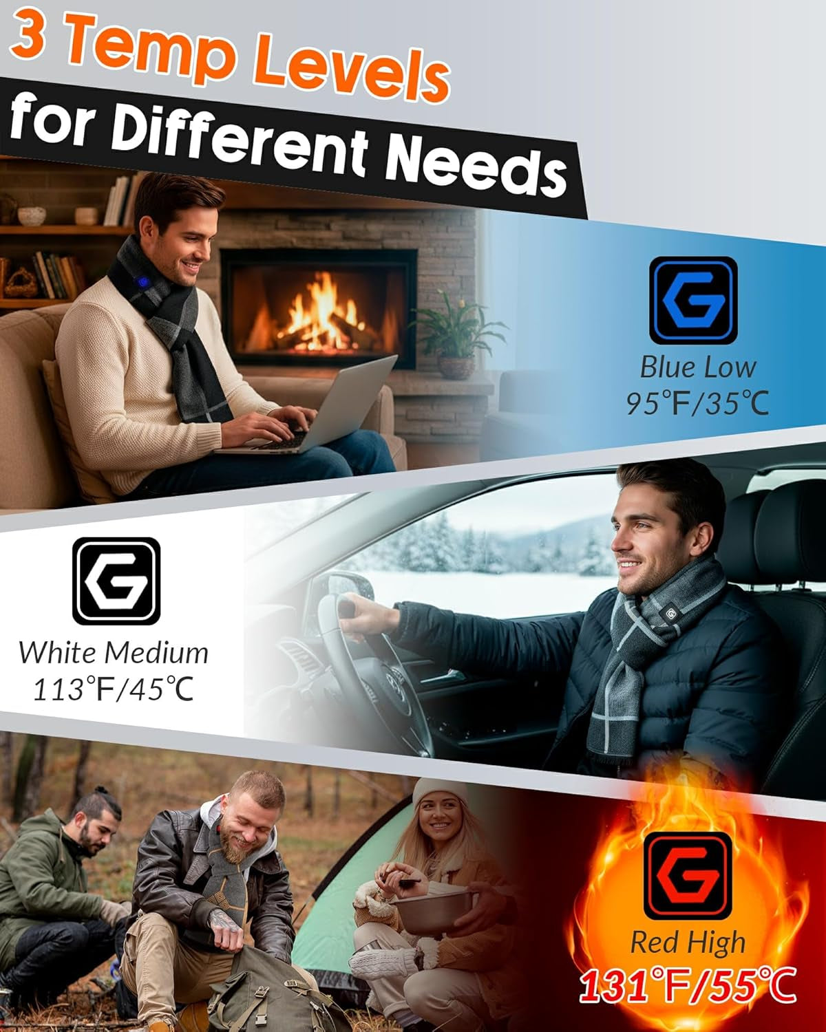 Genovega Graphene Heated Scarf for Women Men Rechargeable Battery Pack Electric Neck Heating Shawl Pad Winter Must Have Gift