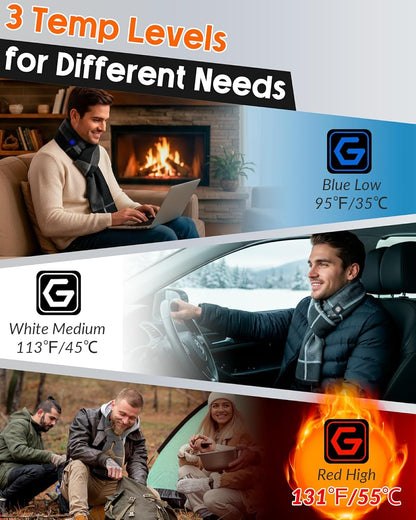 Genovega Graphene Heated Scarf for Women Men Rechargeable Battery Pack Electric Neck Heating Shawl Pad Winter Must Have Gift