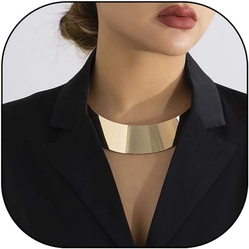 Hewill Chunky Gold Necklace Big Statement Chunky Necklace for Women African Tribe Wide Metal Choker Necklaces Jewelry