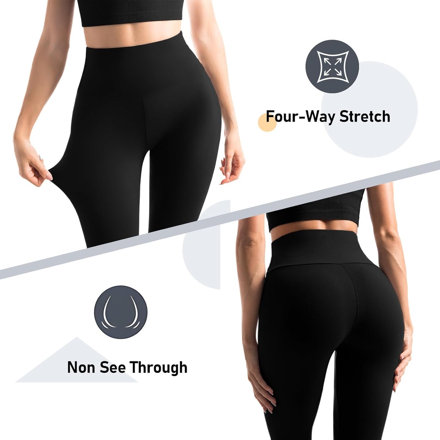 Pair of opaque high waisted leggings laid flat display