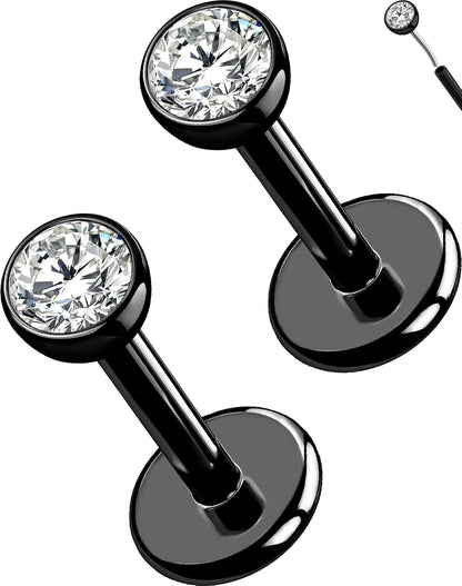 OUFER 2Pcs 20G/18G/16G G23 Titanium Threadless Nose Stud Earrings Flat Back Tiny CZ Small Nose Helix Cartilage Tragus Conch Labret Medusa Monroe Piercing Jewelry for Women Men