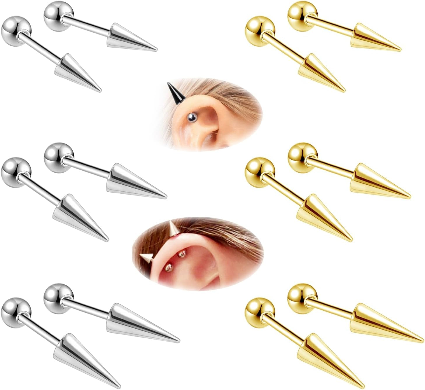 ZS 20G Spike Nose Rings Studs, 18G Stainless Steel Spike Stud Earrings, 16G Septum Lip Rings Cartilage Tragus Helix Piercing for Women Men