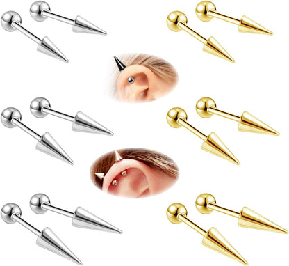 ZS 20G Spike Nose Rings Studs, 18G Stainless Steel Spike Stud Earrings, 16G Septum Lip Rings Cartilage Tragus Helix Piercing for Women Men